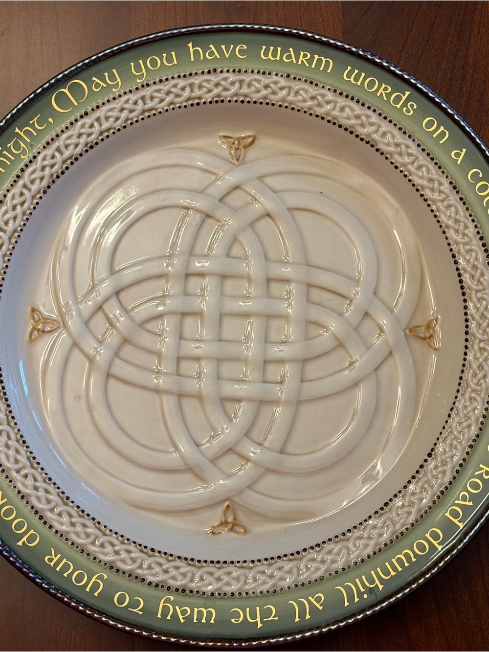 Decorative Celtic Knot Ceramic Plate - Cream with Gold Accents